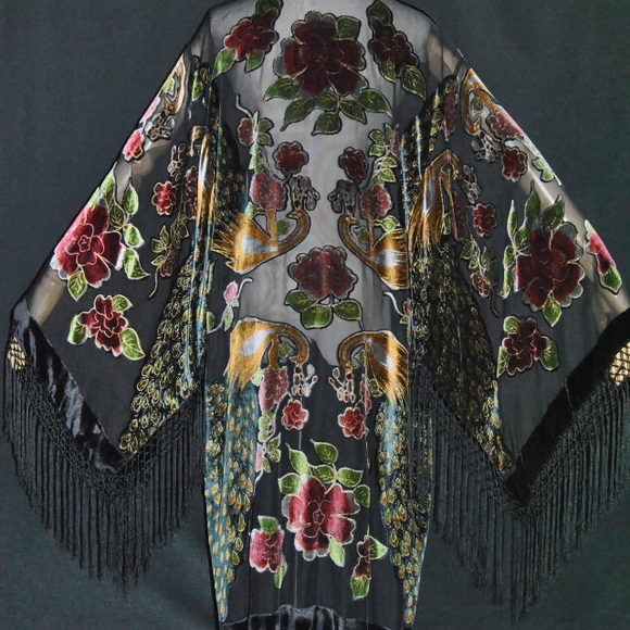 Black guilded cage fringe boho robe duster velvet - Picture 5 of 7